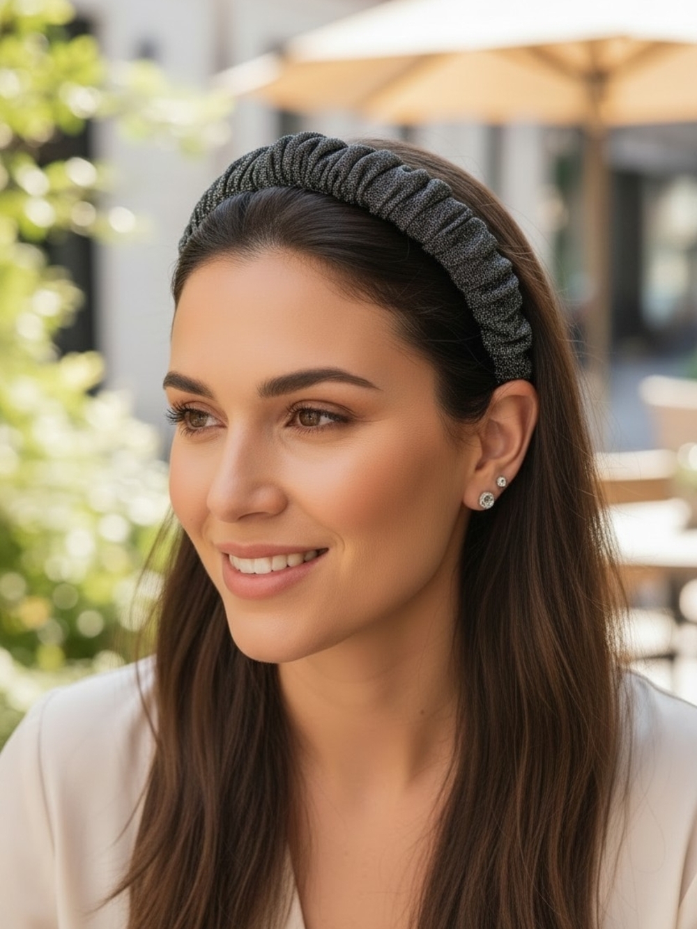 Free People Silver Gray Ruched Silver Headband - New